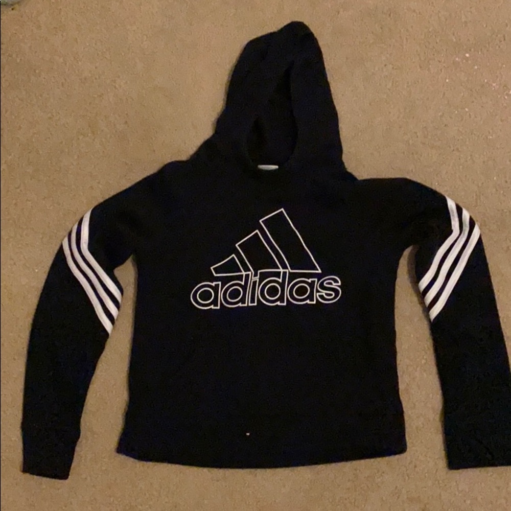 A black and white Adidas hoodie for girls.